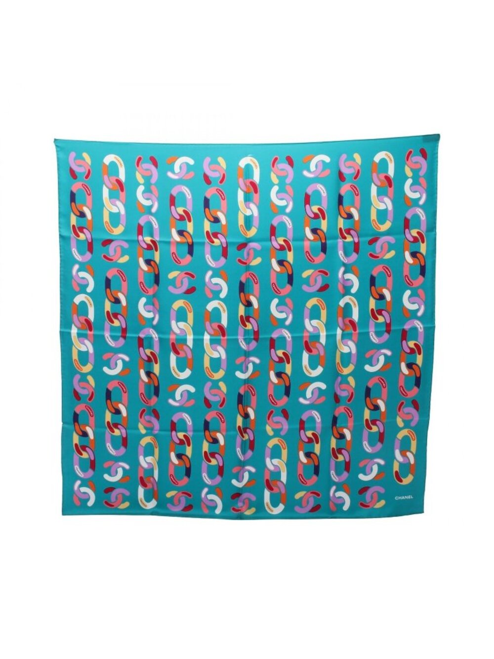 Chanel Scarf CC Logo Chain Pattern Green Silk